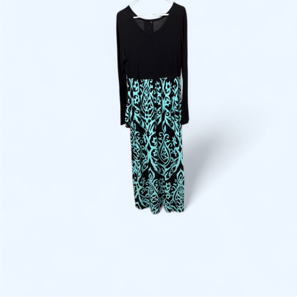 Chic Long Sleeve Black and Teal Dress
